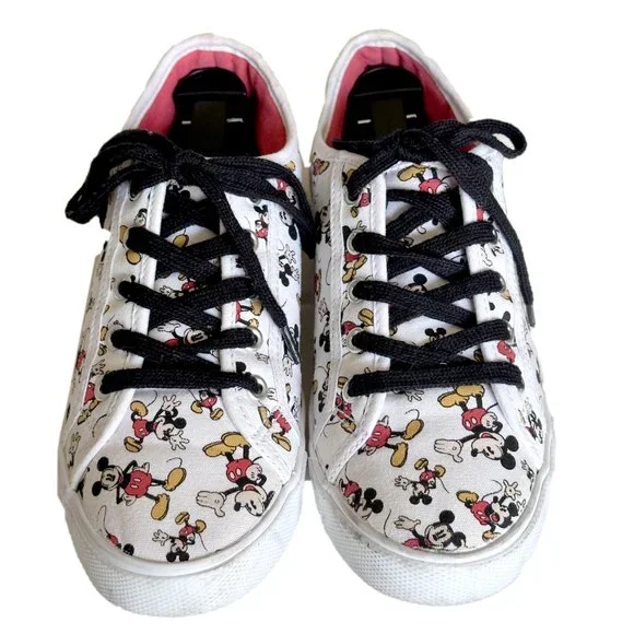 DISNEY Mickey Mouse All Over Canvas Shoes Women's Sz 8 Shoes Low White Sneakers - Picture 2 of 10